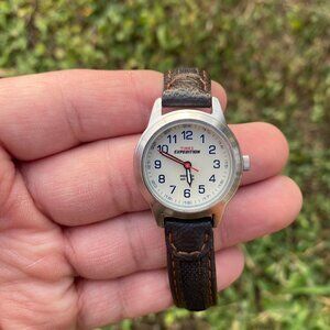 Women's TIMEX Expedition Field Watch Black/Brown Leather Band Indiglo T41181 A11